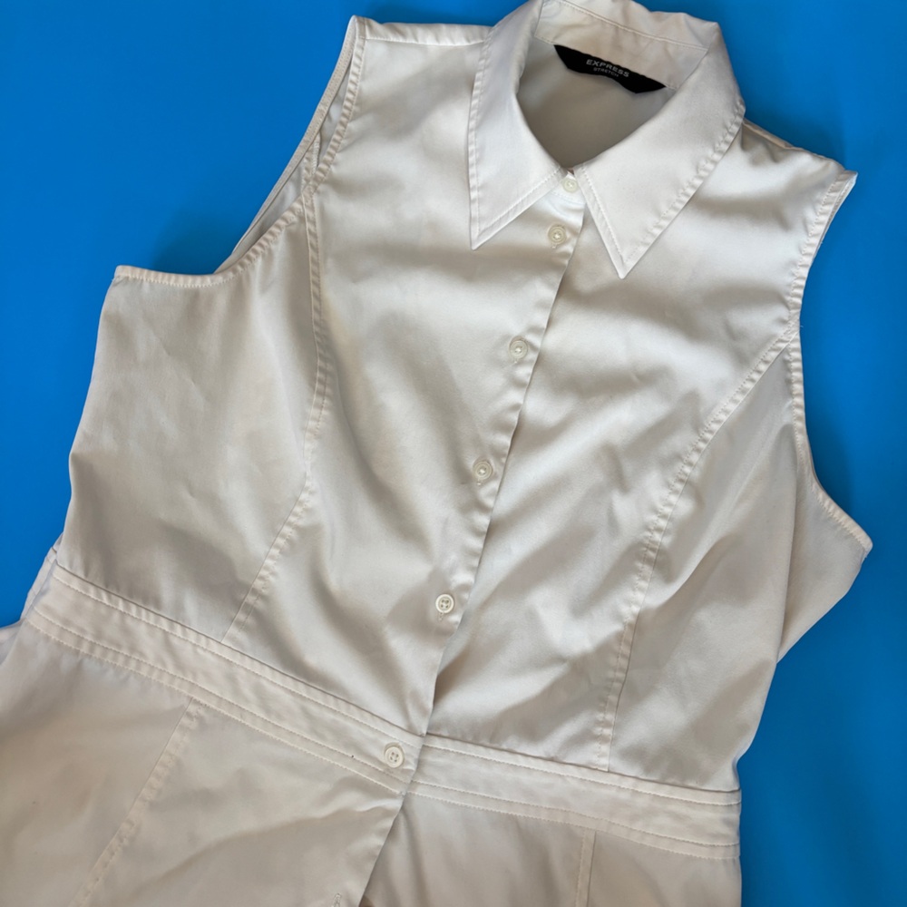 Express White Sleeveless Button-Front Tank